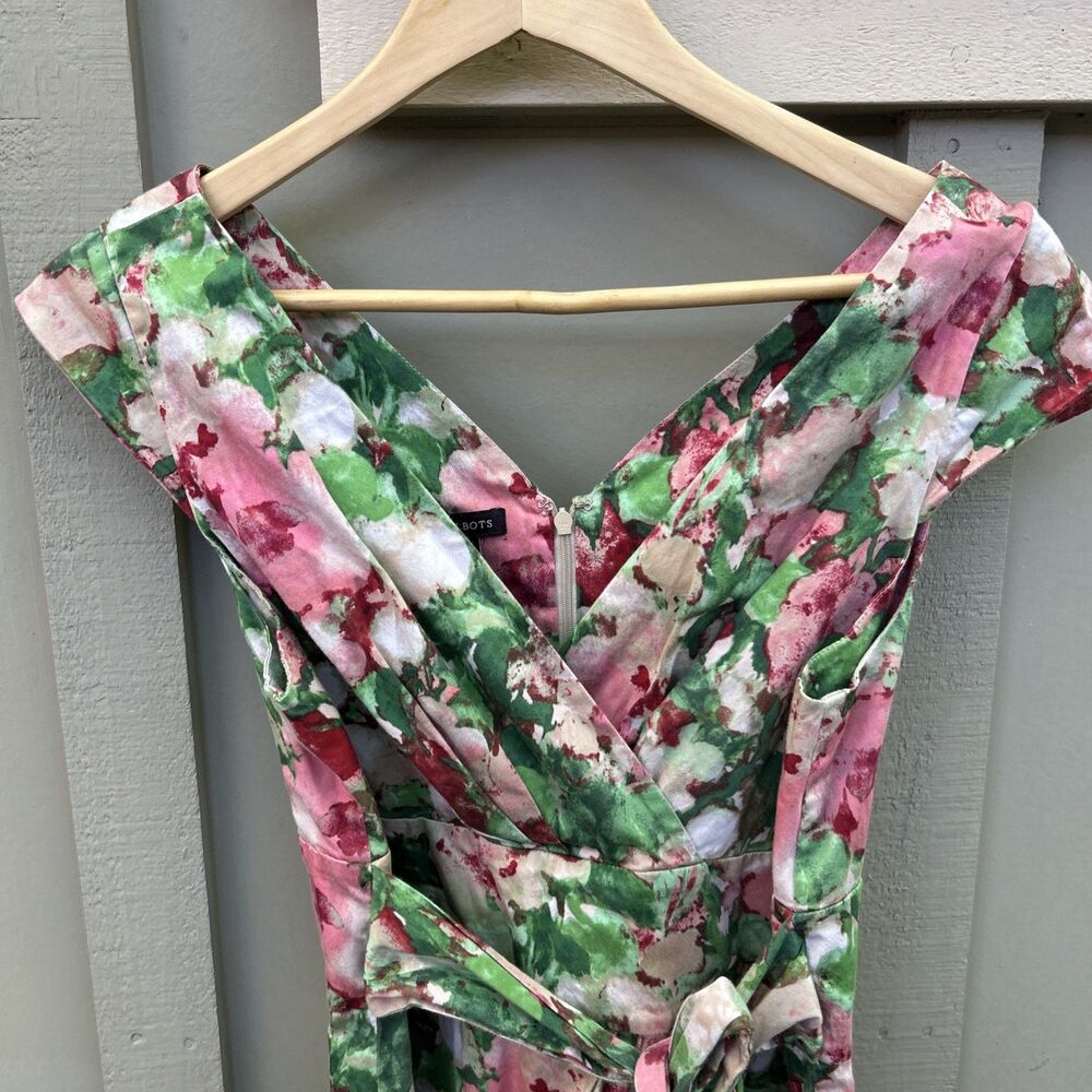 Talbots Sz 10 Dress Empire Waist V Neck Surplice Green Pink Fairy Floral Print - Picture 3 of 13